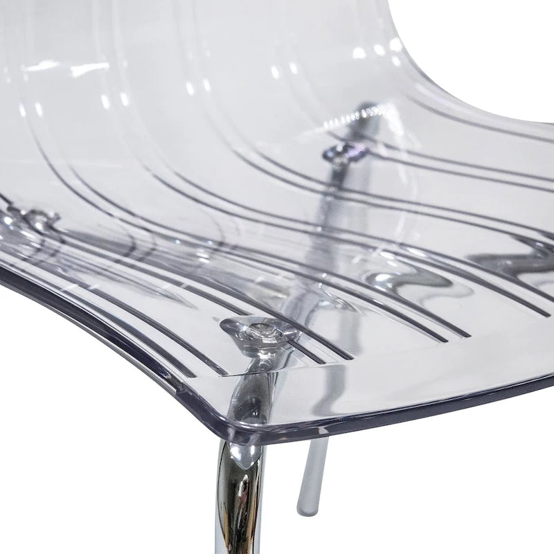 Chaise de salle à manger Ralph en acrylique (lot de 2) avec pieds en métal chromé, chaise d'appoint moderne transparente pour salle à manger et cuisine