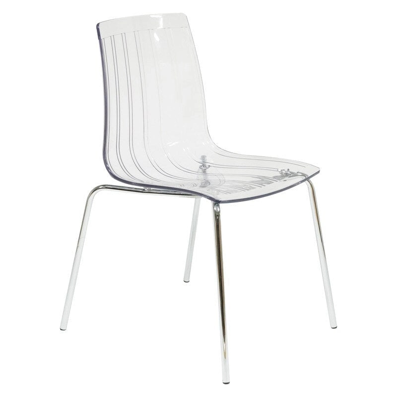 Chaise de salle à manger Ralph en acrylique (lot de 2) avec pieds en métal chromé, chaise d'appoint moderne transparente pour salle à manger et cuisine