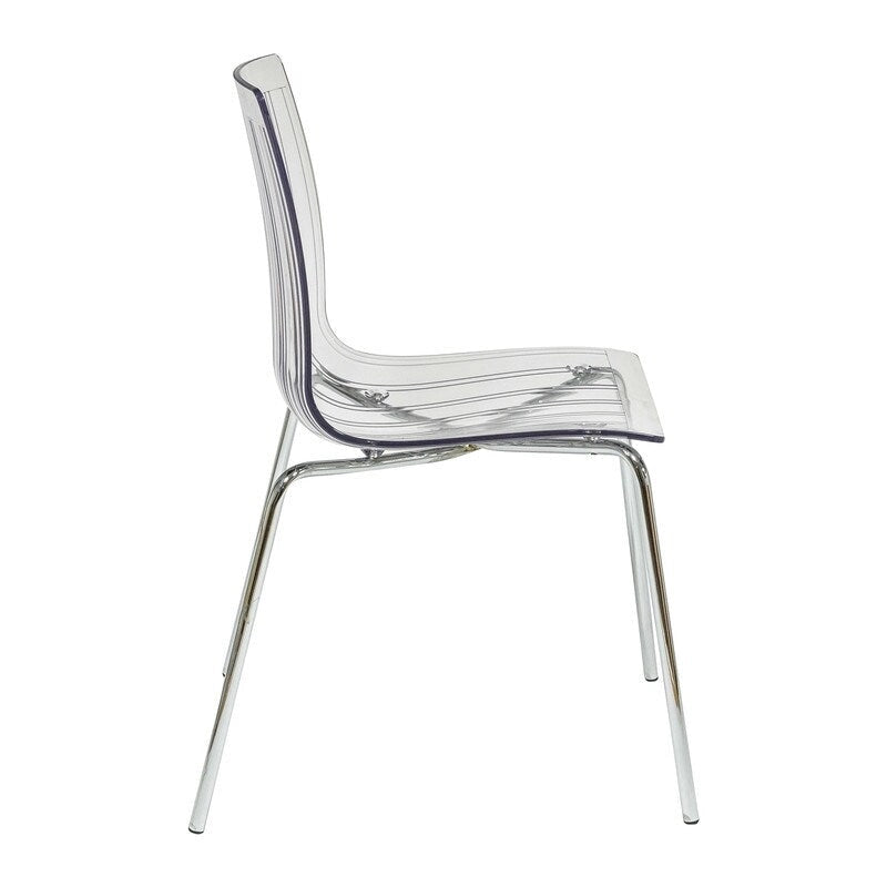 Chaise de salle à manger Ralph en acrylique (lot de 2) avec pieds en métal chromé, chaise d'appoint moderne transparente pour salle à manger et cuisine