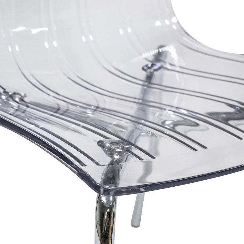 Chaise de salle à manger Ralph en acrylique (lot de 2) avec pieds en métal chromé, chaise d'appoint moderne transparente pour salle à manger et cuisine