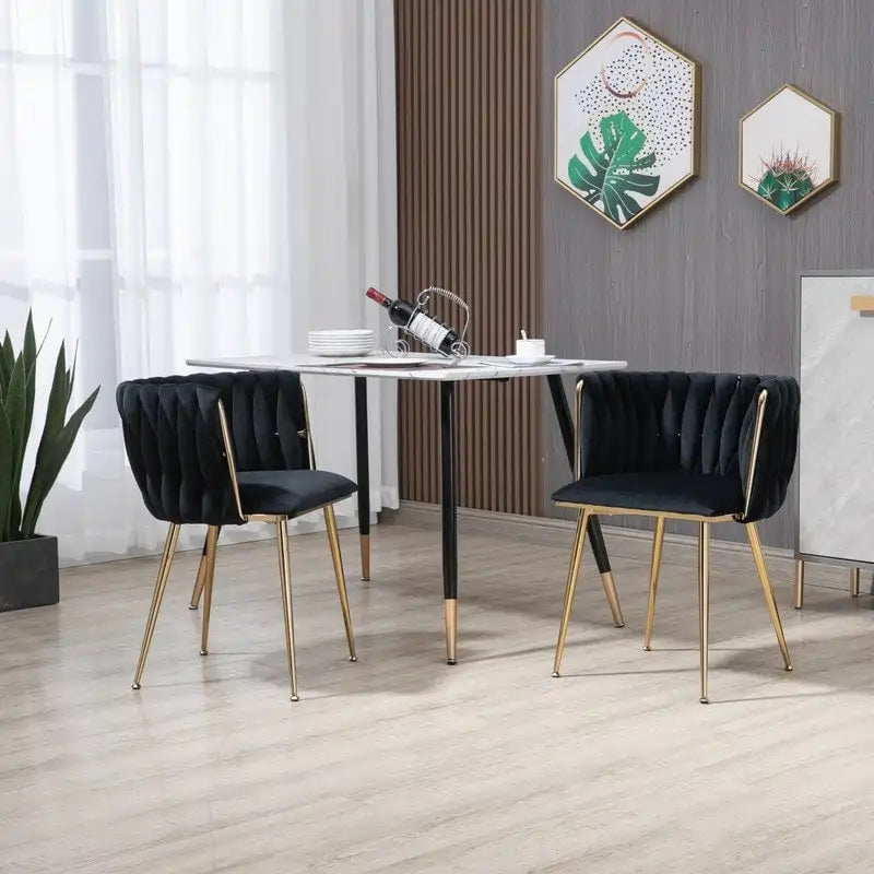 SEYNAR Chaises de salle à manger modernes en velours, style glamour, lot de 2, avec piètement en métal doré