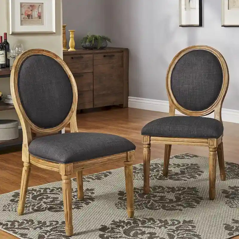 Chaises de salle à manger rondes en lin et bois Deana (lot de 2) par iNSPIRE Q Artisan