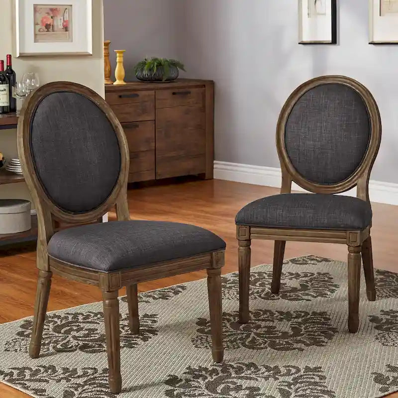 Chaises de salle à manger rondes en lin et bois Deana (lot de 2) par iNSPIRE Q Artisan