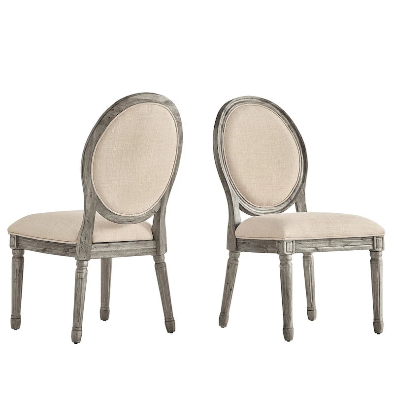 Chaises de salle à manger rondes en lin et bois Deana (lot de 2) par iNSPIRE Q Artisan