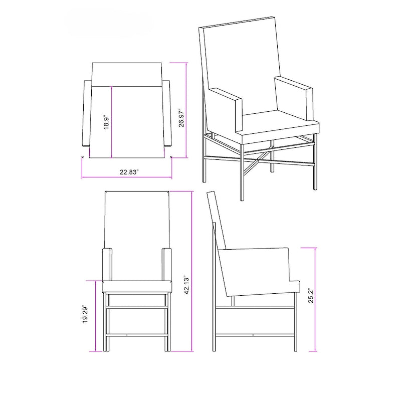 Fauteuil contemporain Somette avec cadre en acier, lot de 2