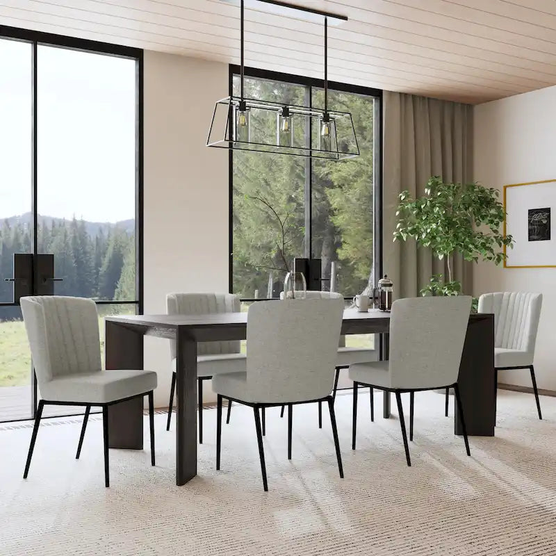 Chaises de salle à manger HomePop ChannelBack avec pieds en métal - Tissu tissé gris (lot de 2)