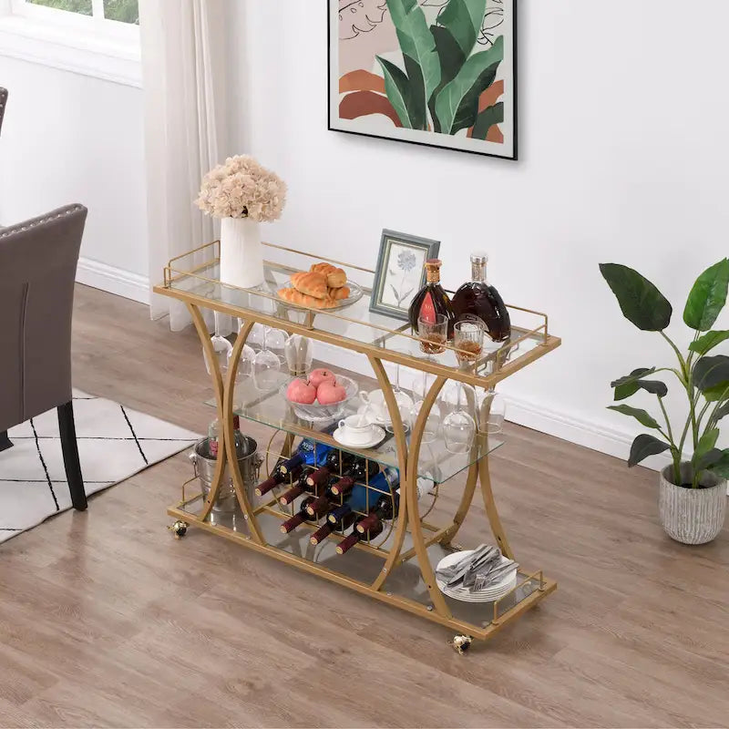 Dessertes de bar en métal à 3 niveaux Myhozm avec verre trempé