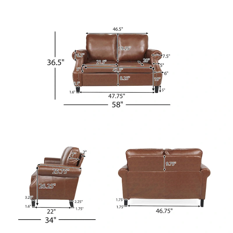 Causeuse en similicuir Lawton avec clous décoratifs par Christopher Knight Home