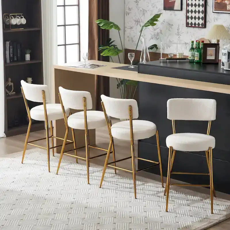Set of 2/Set of 4 Modern Teddy Fabric Upholstered Bar Stools with Metal Base