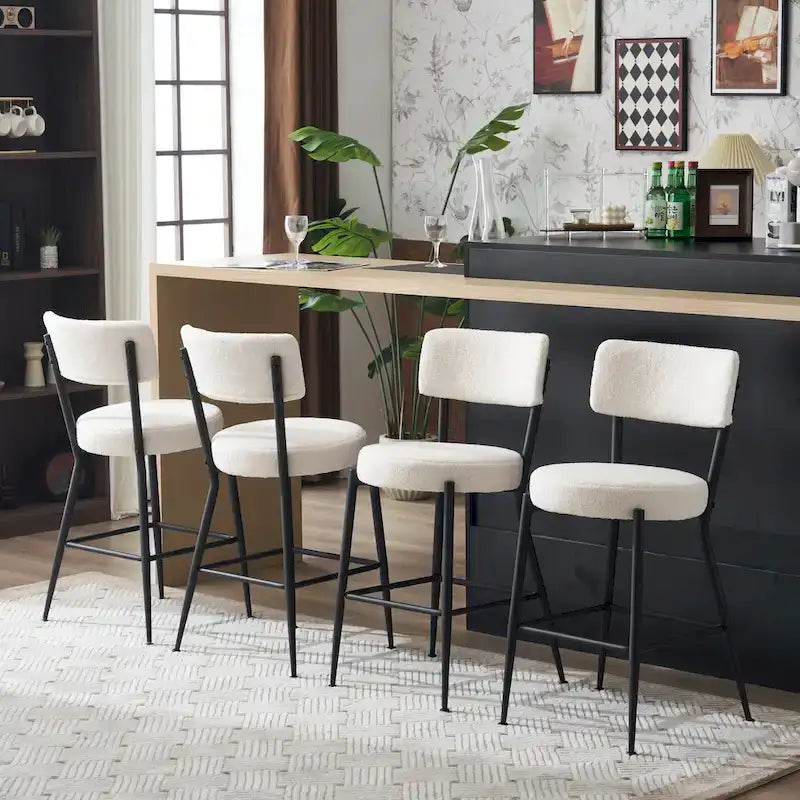 Lot de 2/Lot de 4 Tabourets de Bar Modernes Rembourrés en Tissu Teddy avec Piètement Métallique