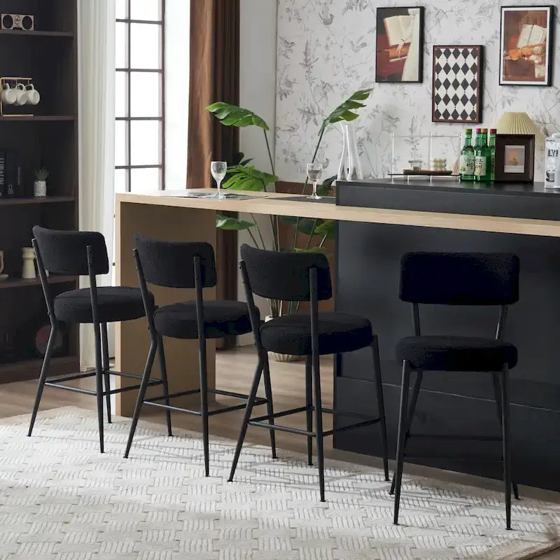 Lot de 2/Lot de 4 Tabourets de Bar Modernes Rembourrés en Tissu Teddy avec Piètement Métallique