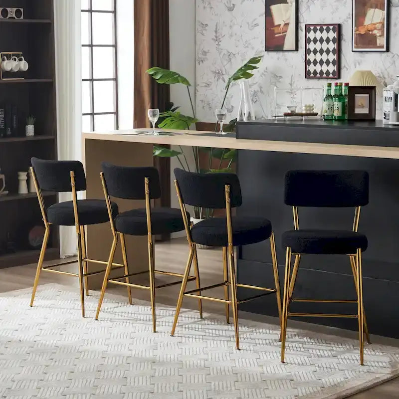 Lot de 2/Lot de 4 Tabourets de Bar Modernes Rembourrés en Tissu Teddy avec Piètement Métallique