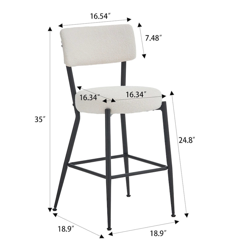 Lot de 2/Lot de 4 Tabourets de Bar Modernes Rembourrés en Tissu Teddy avec Piètement Métallique