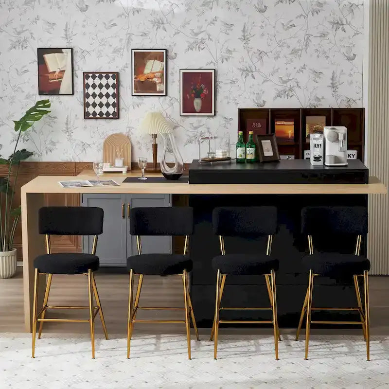 Lot de 2/Lot de 4 Tabourets de Bar Modernes Rembourrés en Tissu Teddy avec Piètement Métallique
