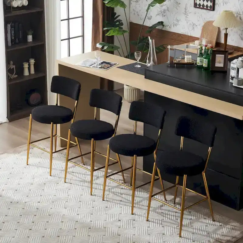 Lot de 2/Lot de 4 Tabourets de Bar Modernes Rembourrés en Tissu Teddy avec Piètement Métallique
