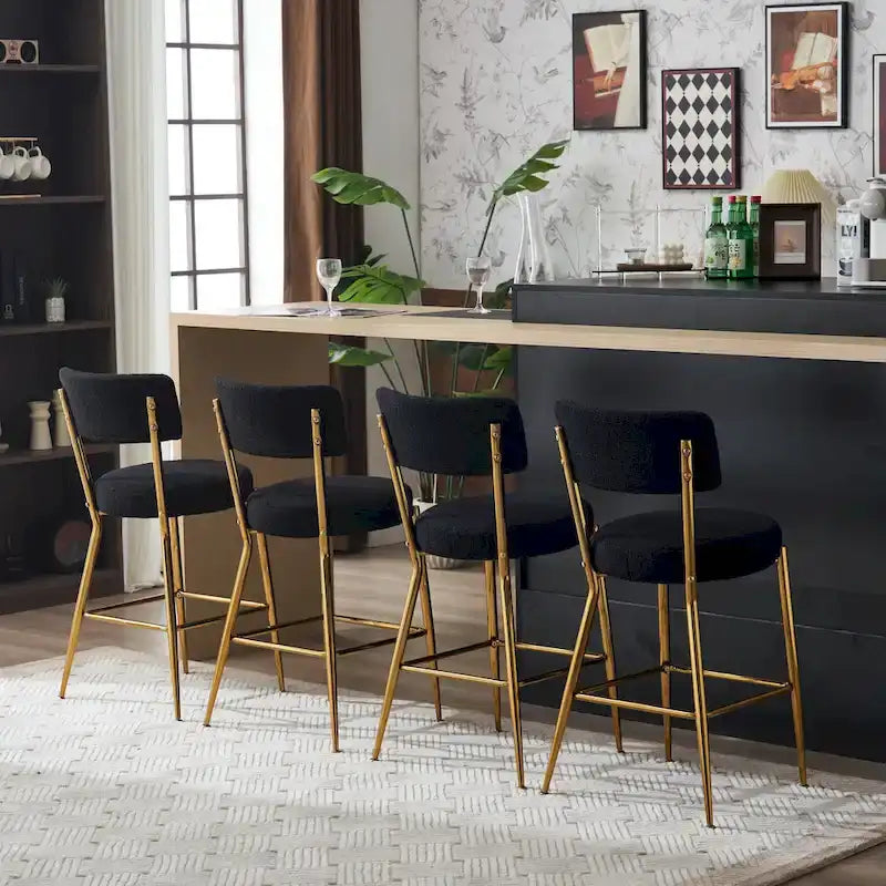 Lot de 2/Lot de 4 Tabourets de Bar Modernes Rembourrés en Tissu Teddy avec Piètement Métallique