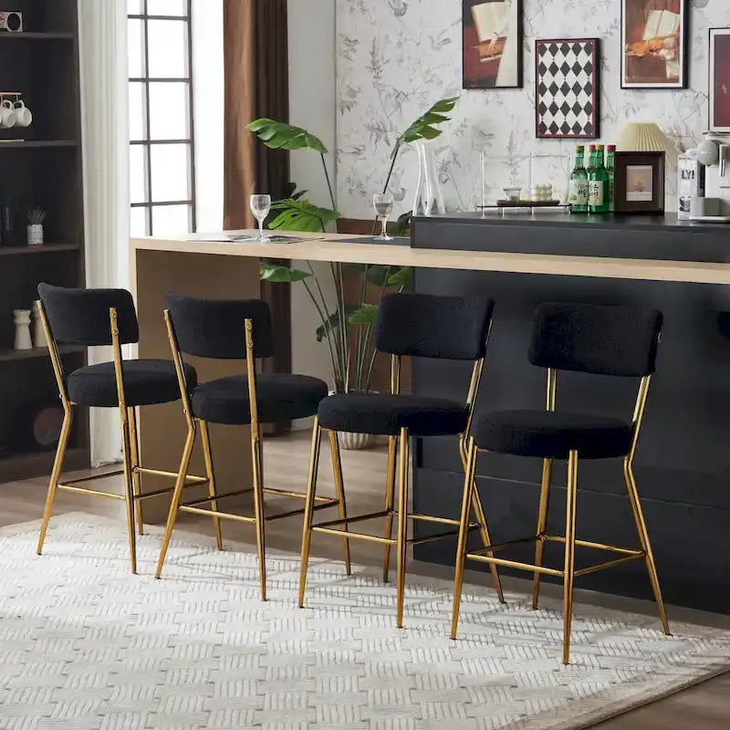 Lot de 2/Lot de 4 Tabourets de Bar Modernes Rembourrés en Tissu Teddy avec Piètement Métallique