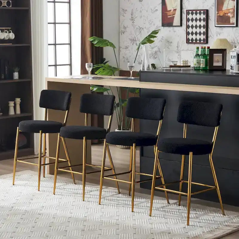 Lot de 2/Lot de 4 Tabourets de Bar Modernes Rembourrés en Tissu Teddy avec Piètement Métallique