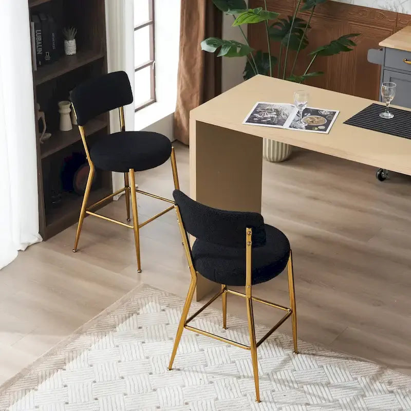 Lot de 2/Lot de 4 Tabourets de Bar Modernes Rembourrés en Tissu Teddy avec Piètement Métallique