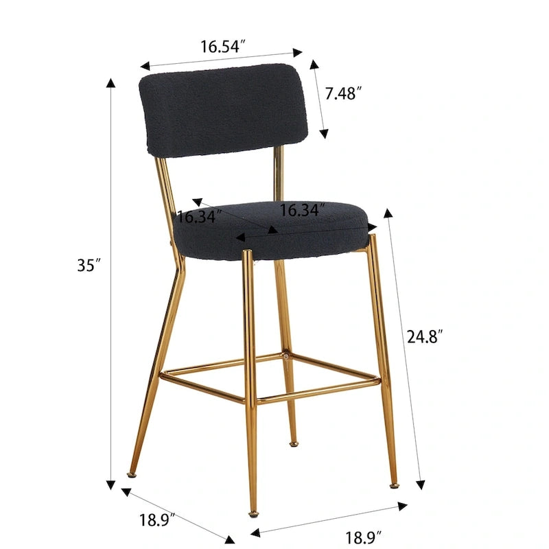 Lot de 2/Lot de 4 Tabourets de Bar Modernes Rembourrés en Tissu Teddy avec Piètement Métallique