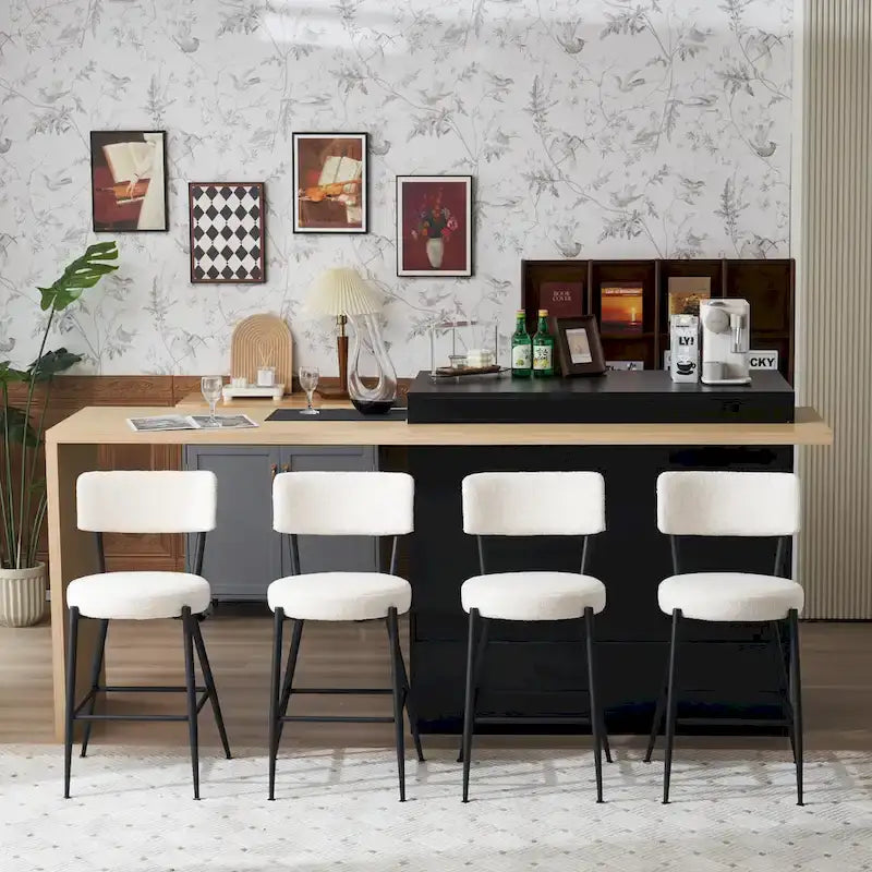 Lot de 2/Lot de 4 Tabourets de Bar Modernes Rembourrés en Tissu Teddy avec Piètement Métallique