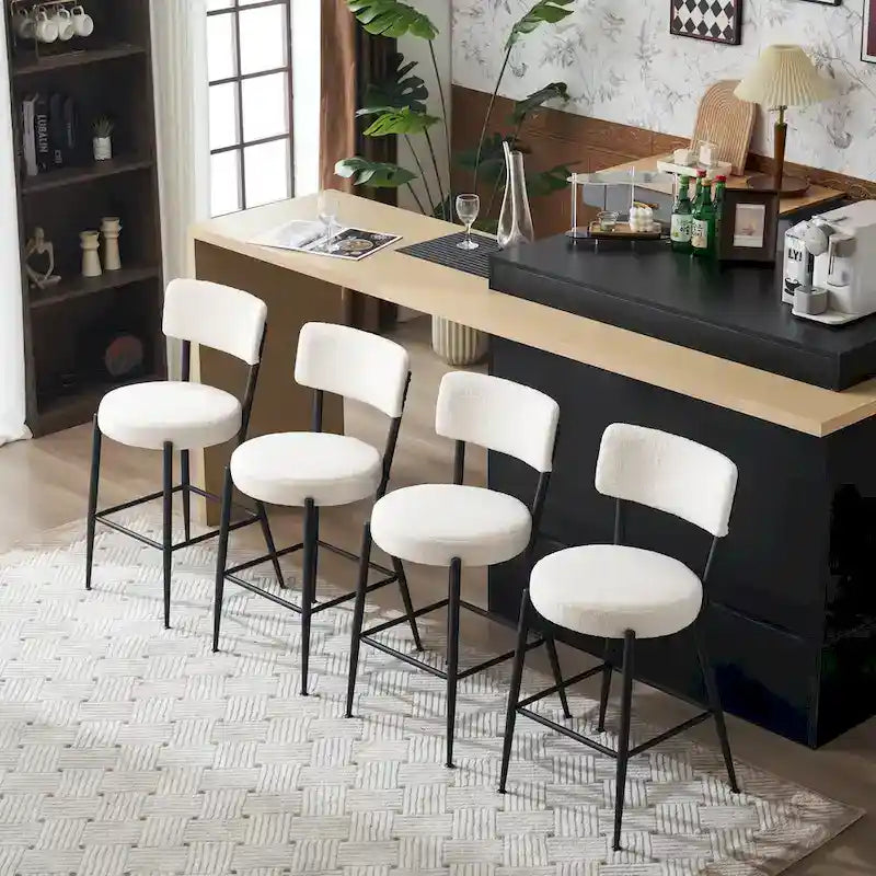 Lot de 2/Lot de 4 Tabourets de Bar Modernes Rembourrés en Tissu Teddy avec Piètement Métallique