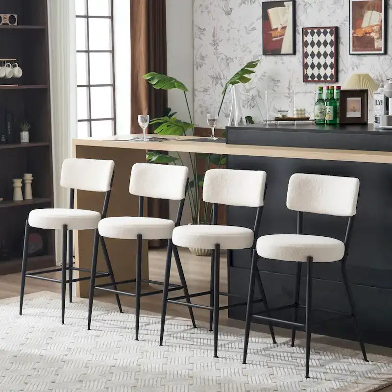 Lot de 2/Lot de 4 Tabourets de Bar Modernes Rembourrés en Tissu Teddy avec Piètement Métallique