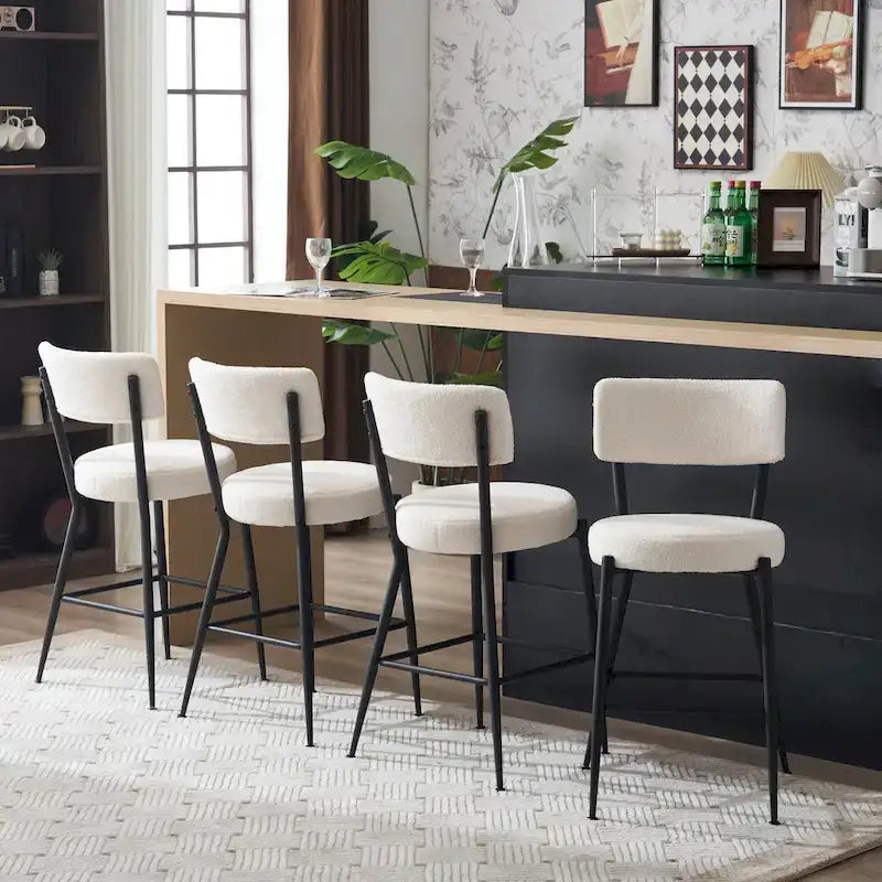 Lot de 2/Lot de 4 Tabourets de Bar Modernes Rembourrés en Tissu Teddy avec Piètement Métallique