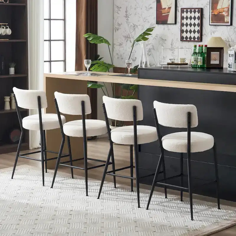 Lot de 2/Lot de 4 Tabourets de Bar Modernes Rembourrés en Tissu Teddy avec Piètement Métallique