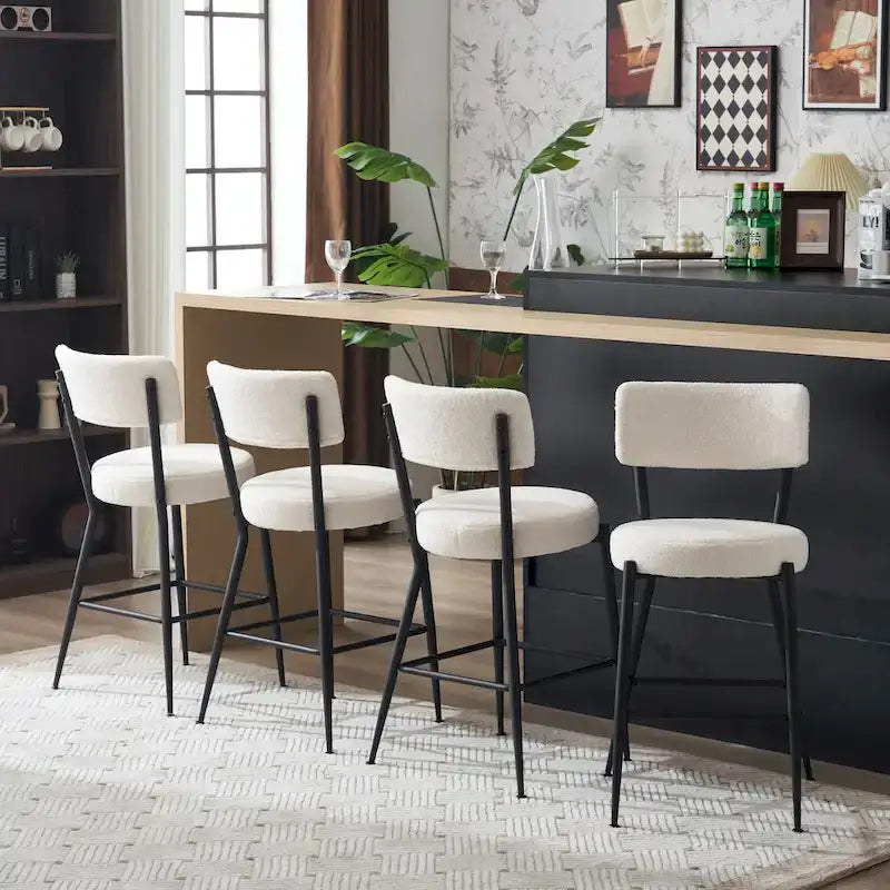 Lot de 2/Lot de 4 Tabourets de Bar Modernes Rembourrés en Tissu Teddy avec Piètement Métallique