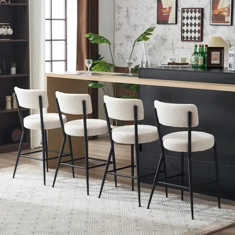 Lot de 2/Lot de 4 Tabourets de Bar Modernes Rembourrés en Tissu Teddy avec Piètement Métallique