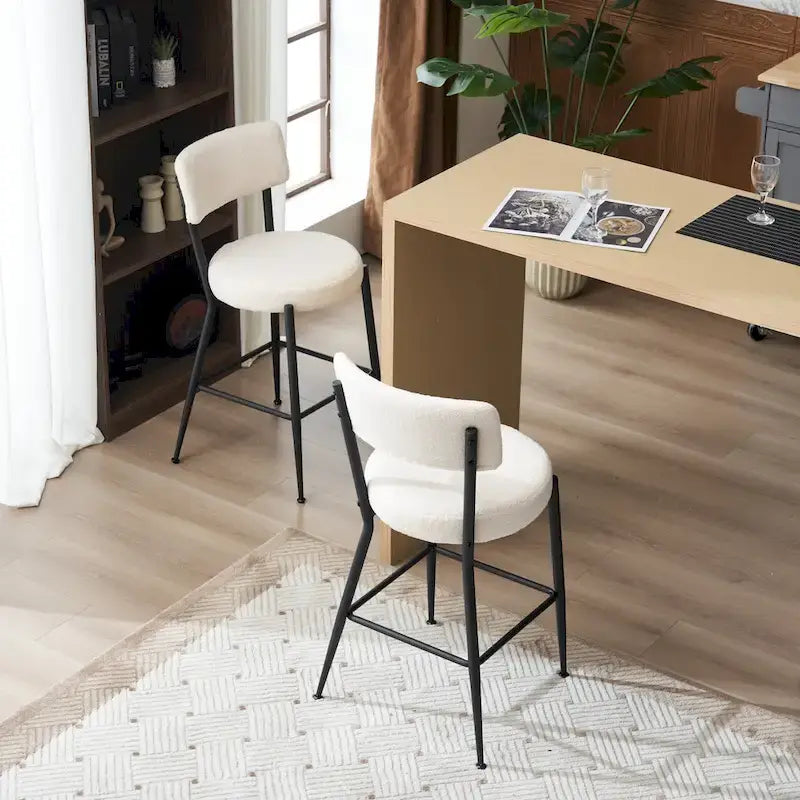 Lot de 2/Lot de 4 Tabourets de Bar Modernes Rembourrés en Tissu Teddy avec Piètement Métallique