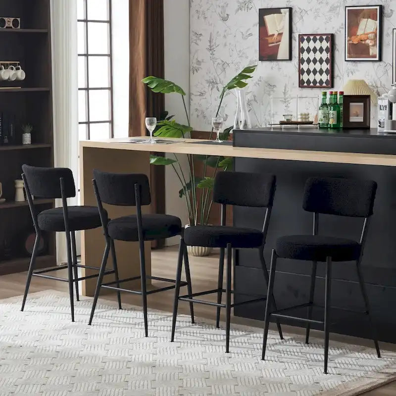 Lot de 2/Lot de 4 Tabourets de Bar Modernes Rembourrés en Tissu Teddy avec Piètement Métallique