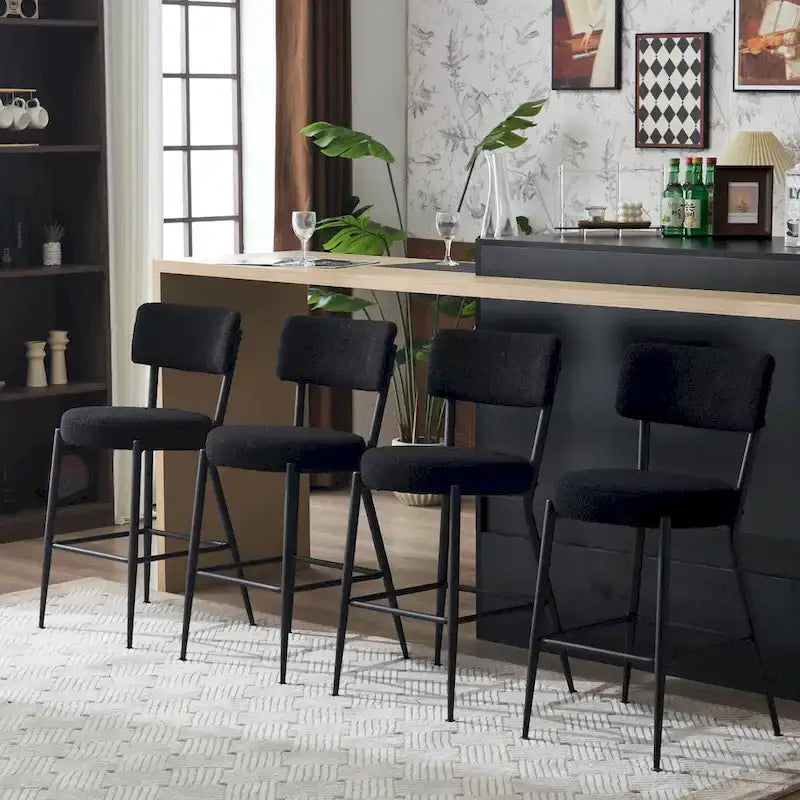 Lot de 2/Lot de 4 Tabourets de Bar Modernes Rembourrés en Tissu Teddy avec Piètement Métallique