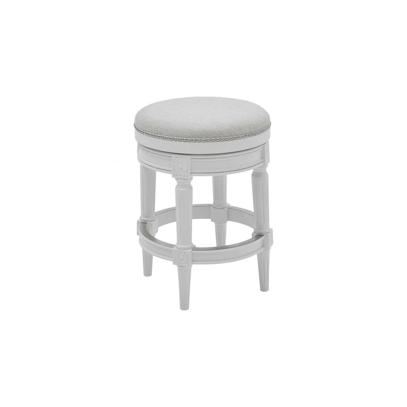 HomeRoots 26" Chaise de bar pivotante sans dossier en bois massif blanc et tissu à hauteur de comptoir