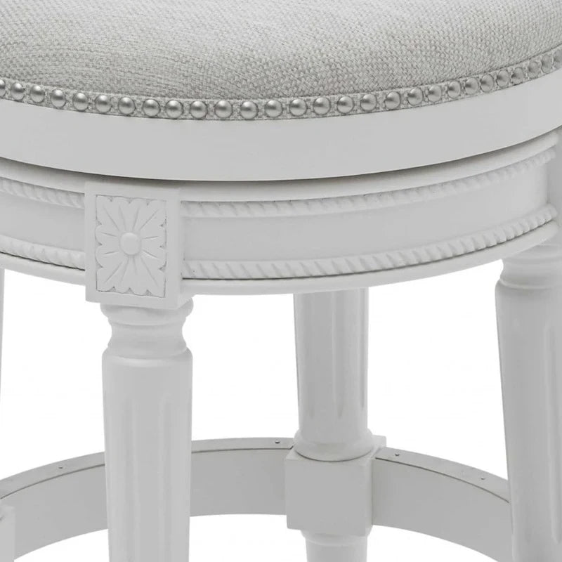 HomeRoots 26" Chaise de bar pivotante sans dossier en bois massif blanc et tissu à hauteur de comptoir