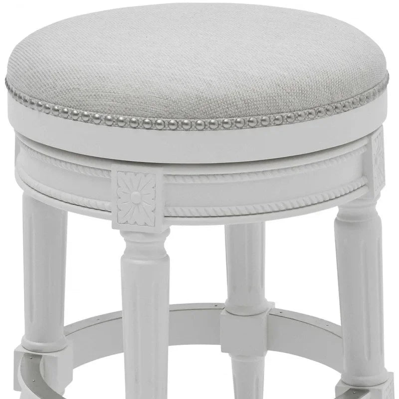 HomeRoots 26" Chaise de bar pivotante sans dossier en bois massif blanc et tissu à hauteur de comptoir