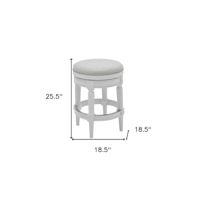 HomeRoots 26" Chaise de bar pivotante sans dossier en bois massif blanc et tissu à hauteur de comptoir