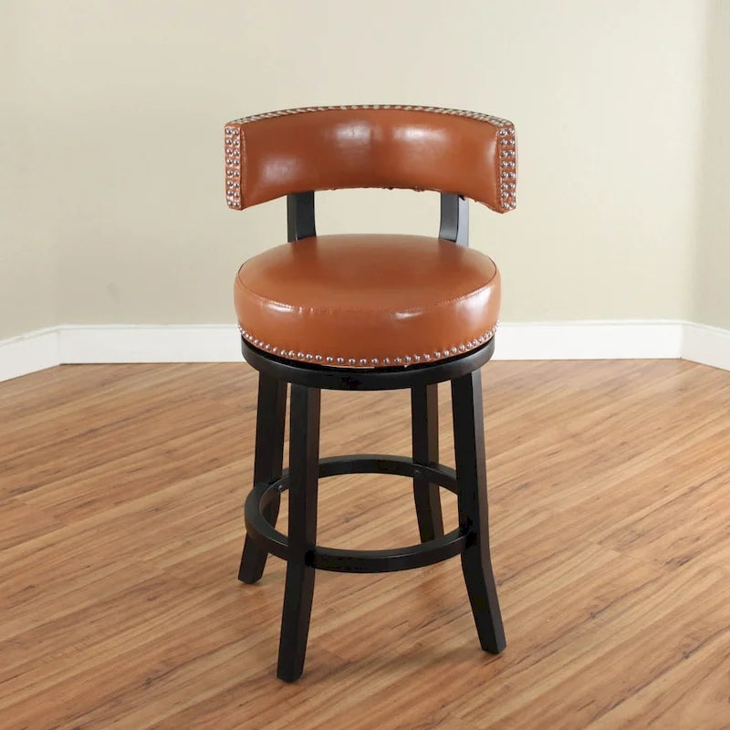 Tabouret de comptoir Mossoro pivotant en bois et similicuir