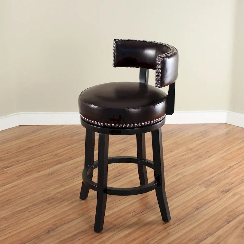 Tabouret de comptoir Mossoro pivotant en bois et similicuir