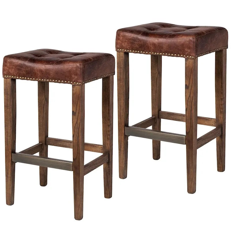 Tabouret de bar Ash en cuir brun vintage (lot de 2)