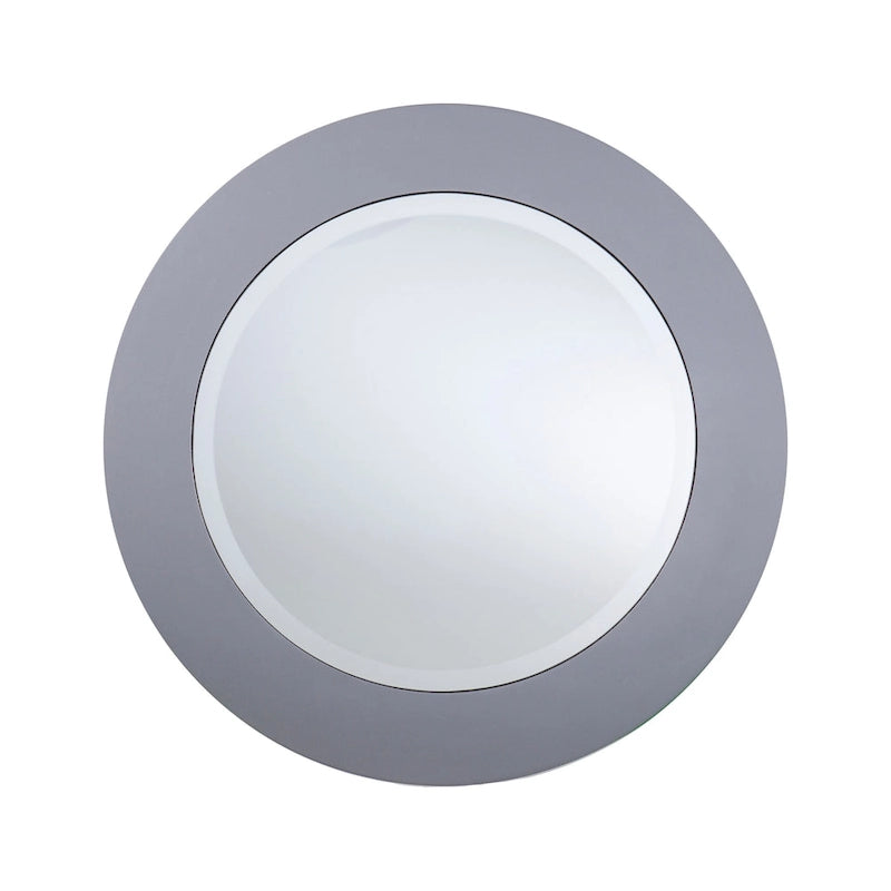 Table basse ronde Olivia contemporaine à miroir SEI Furniture en argent mat avec détails et étagère