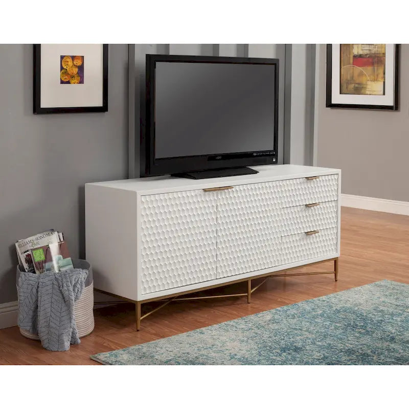 Meuble TV large Origins de 162,5 cm en bois blanc perle par Alpine White