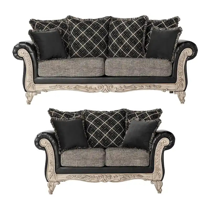 Roundhill Furniture San Marino Two-tone Fabric Wooden Sofa and Loveseat Set