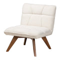Fauteuil d'appoint Darielle Japandi en tissu bouclé crème et bois d'hévéa finition noyer