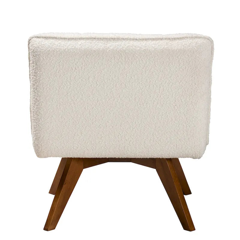 Fauteuil d'appoint Darielle Japandi en tissu bouclé crème et bois d'hévéa finition noyer