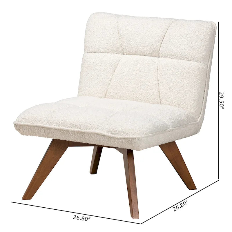 Fauteuil d'appoint Darielle Japandi en tissu bouclé crème et bois d'hévéa finition noyer