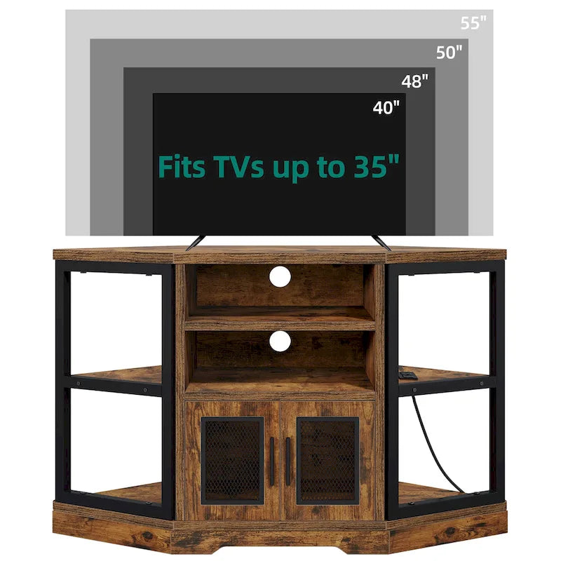 Meuble TV d'angle et console multimédia en bois avec porte en maille Moasis 47 pouces
