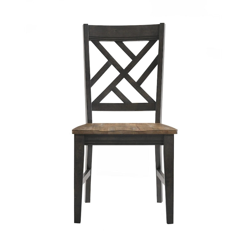 Chaise de salle à manger Harper avec dossier en treillis et 4 pieds, marron brossé et pacane, ensemble de 2