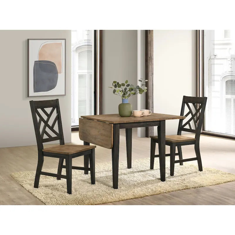 Chaise de salle à manger Harper avec dossier en treillis et 4 pieds, marron brossé et pacane, ensemble de 2